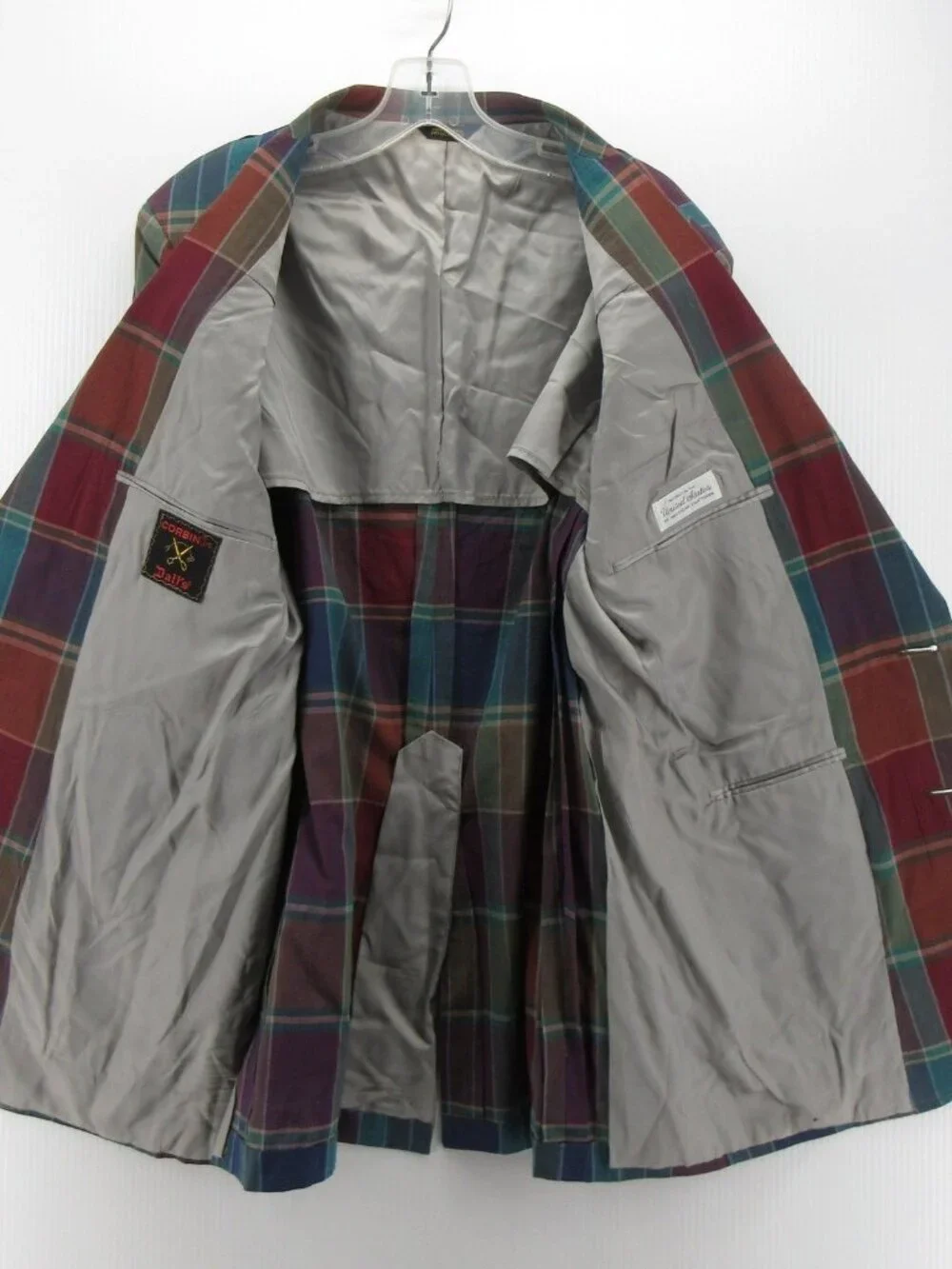 VINTAGE Corbin Sport Coat 42 Blazer Madras Plaid Preppy 90s USA *